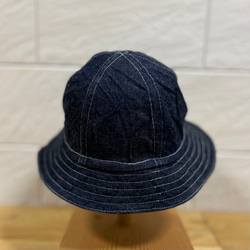 ワンウォッシュデニム☆岡山デニム☆中肉厚デニム10oz☆バケットハット 帽子☆ユニセックス☆59.5cmステッチ白 4枚目の画像