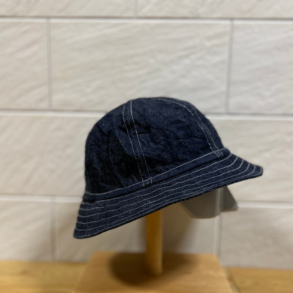 ワンウォッシュデニム☆岡山デニム☆中肉厚デニム10oz☆バケットハット 帽子☆ユニセックス☆59.5cmステッチ白 2枚目の画像
