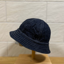 ワンウォッシュデニム☆岡山デニム☆中肉厚デニム10oz☆バケットハット 帽子☆ユニセックス☆59.5cmステッチ白 1枚目の画像