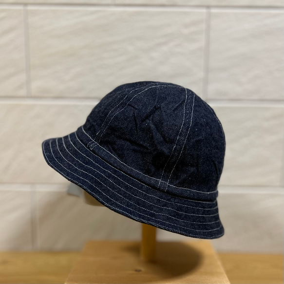 ワンウォッシュデニム☆岡山デニム☆中肉厚デニム10oz☆バケットハット 帽子☆ユニセックス☆59.5cmステッチ白 1枚目の画像