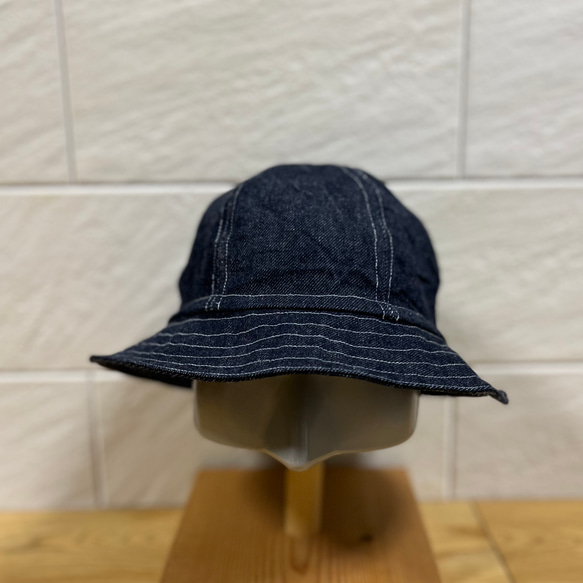 ワンウォッシュデニム☆岡山デニム☆中肉厚デニム10oz☆バケットハット 帽子☆ユニセックス☆59.5cmステッチ白 3枚目の画像