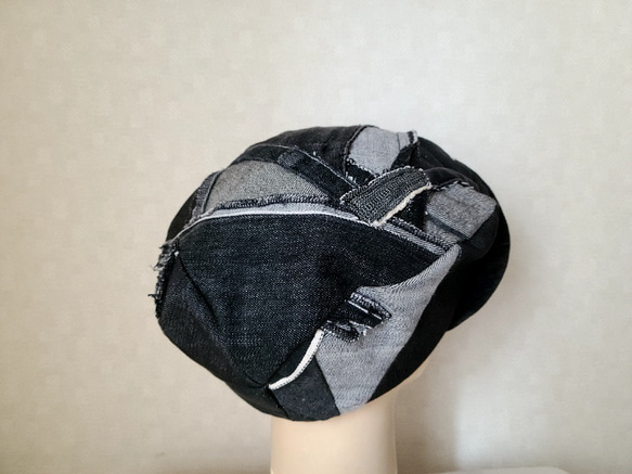魅せる帽子☆ブラックデニムのリメイクハンチング 4枚目の画像