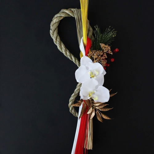 お正月飾り しめ縄＜胡蝶蘭 白＞アーティフィシャルフラワー しめ縄