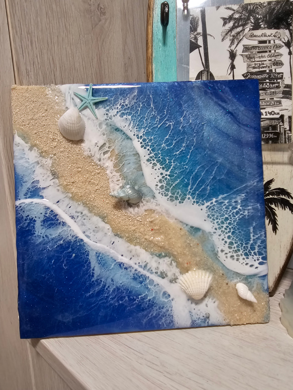 海を感じるインテリア　ディープブルーグラデーション　レジンオーシャンアート　 1枚目の画像