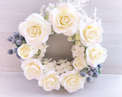 クレイフラワー♡フラワーリース♡花の妖精さん♡ハンドメイド