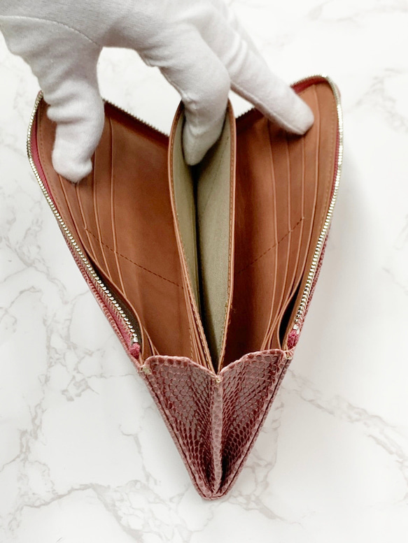 日本製　上質リザード　薄型　長財布　ロングウォレット　財布　トカゲ革　L型ファスナー　エキゾチックレザー 