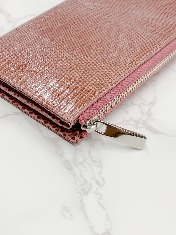 日本製　上質リザード　薄型　長財布　ロングウォレット　財布　トカゲ革　L型ファスナー　エキゾチックレザー 