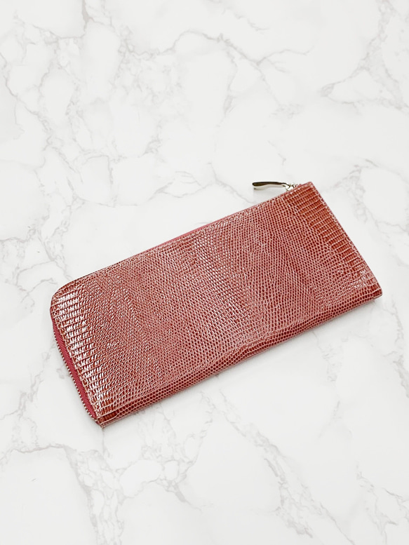 日本製　上質リザード　薄型　長財布　ロングウォレット　財布　トカゲ革　L型ファスナー　エキゾチックレザー 