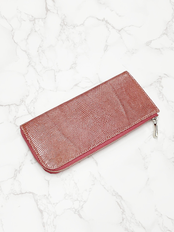 日本製　上質リザード　薄型　長財布　ロングウォレット　財布　トカゲ革　L型ファスナー　エキゾチックレザー 