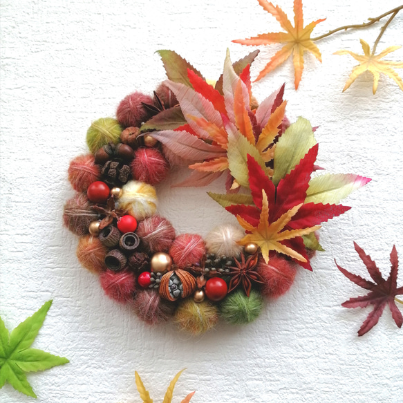 【再販】毛糸玉リース☆クリスマス 再販】毛糸玉リース☆クリスマス