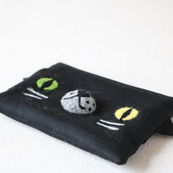 ポケットティッシュケース付き動物ミニポーチ【黒ネコ】 3枚目の画像