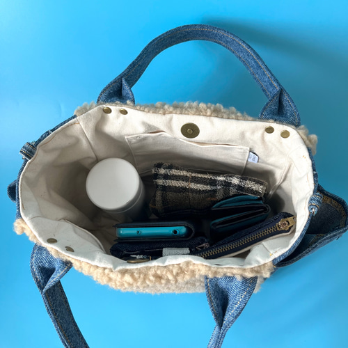 デニムリメイク スクエアバッグ チャーム＆底板付き A-45 ぽこぽん