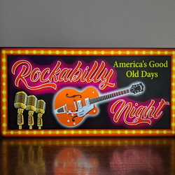 【Lサイズ】ロカビリー ギター マイク オールディーズ ロックンロール 店舗 自宅 照明 看板 置物 雑貨 ライトBOX 2枚目の画像