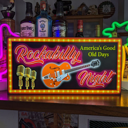 【Lサイズ】ロカビリー ギター マイク オールディーズ ロックンロール 店舗 自宅 照明 看板 置物 雑貨 ライトBOX 1枚目の画像