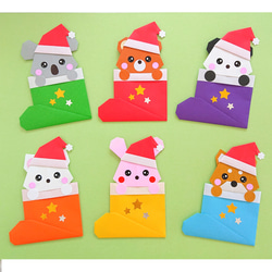 ハンドメイド折り紙　製作パーツ　壁面飾り　クリスマス　ブーツとサンタさん Christmas Origami】Santa Boots Boots Socks Folding