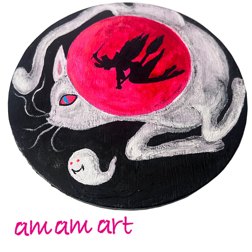 ハロウィンの魔法 」 ハロウィン アート インテリア 木 に描く 水彩画  