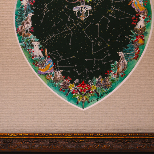 絵画ハート型 Xmasの星座」ハート型Xmasリース 絵画 水彩画 登山 日本アルプス