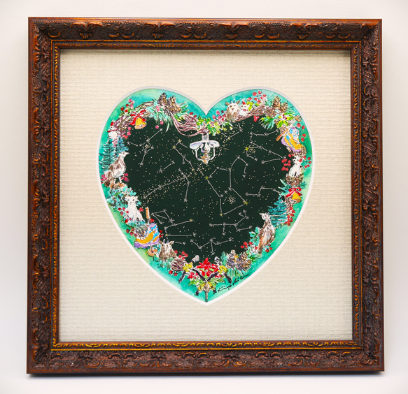 Xmasの星座」ハート型Xmasリース 絵画 水彩画 登山 日本アルプス Xmasの星座」ハート型Xmasリース 絵画 水彩画 登山 日本アルプス