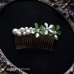 【訂做】美甲花+棉質珍珠梳&lt;仙女綠&gt; 第4張的照片