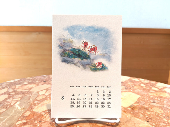 2024年カレンダー【山野草イラスト＆活版印刷文字】はがきサイズ【ホワイト】 8枚目の画像