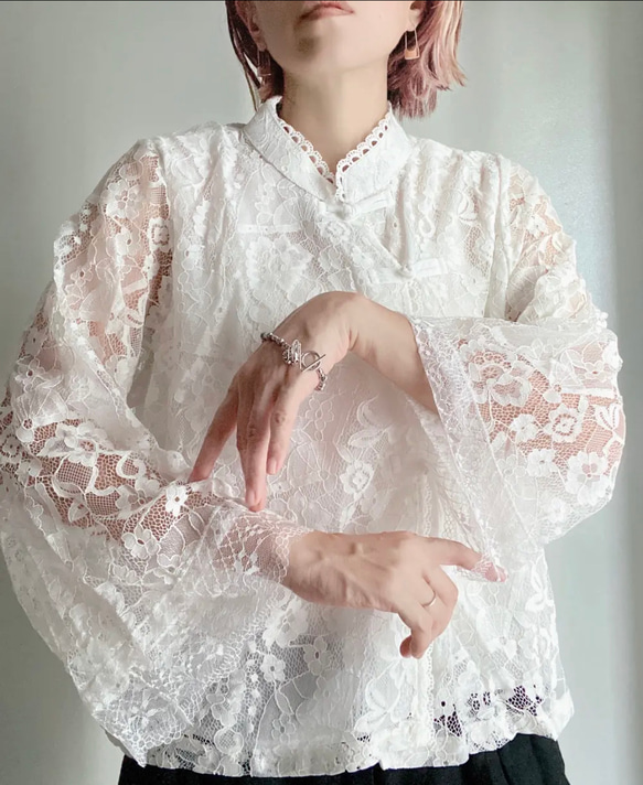 VIVIAN TAM チャイナ　ブラウス　シャツ　シースルー　長袖　香港製 VIVIAN TAM チャイナ ブラウス シャツ シースルー 長袖 香港製