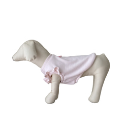 犬服 パウダーピンク袖フリルニット服 2枚目の画像