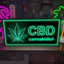 【Lサイズ】大麻 CBD オイル 医療 ガンジャ マリファナ 酒 クラブ ランプ 照明 看板 置物 雑貨 ライトBOX 1枚目の画像