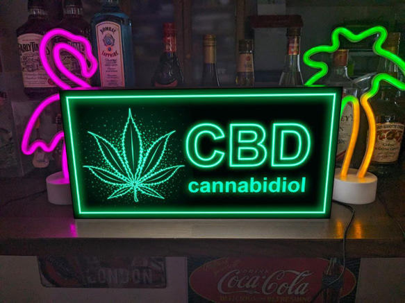 【Lサイズ】大麻 CBD オイル 医療 ガンジャ マリファナ 酒 クラブ ランプ 照明 看板 置物 雑貨 ライトBOX 1枚目の画像