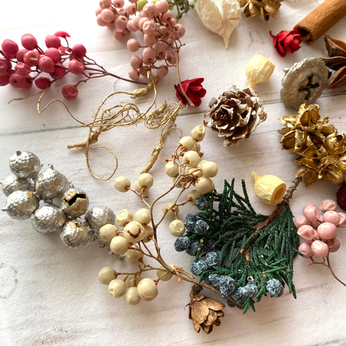 no.17555 木の実詰め合わせ 花材セット ホワイトゴールド マイフラ