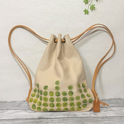 JUNE①　巾着リュック　エチノ×ナイロンキルト　ハンドメイド ナイロンキルト2WAY巾着バッグ ミニポーチ付き（ショルダーバッグ