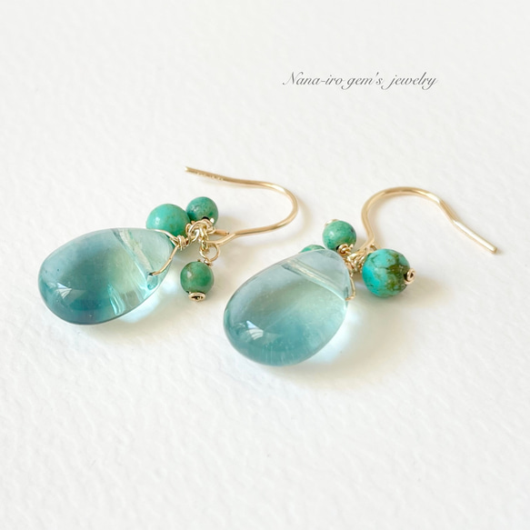 14kgf green fluorite × turquoise pierce 3枚目の画像