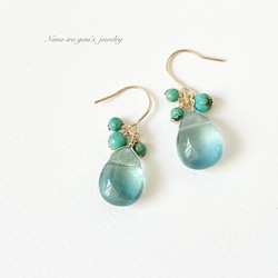 14kgf green fluorite × turquoise pierce 1枚目の画像