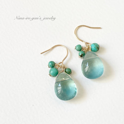 14kgf green fluorite × turquoise pierce 6枚目の画像