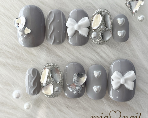 【No.040】ネイルチップ♡グレーネイル♡ニットネイル♡マットコート a8e7fddb3134013152618f2c5a44d9
