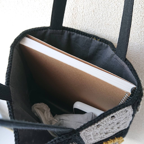 クロッシェグラニースクエアミニバッグ・黒(コットン糸・ かぎ針編み