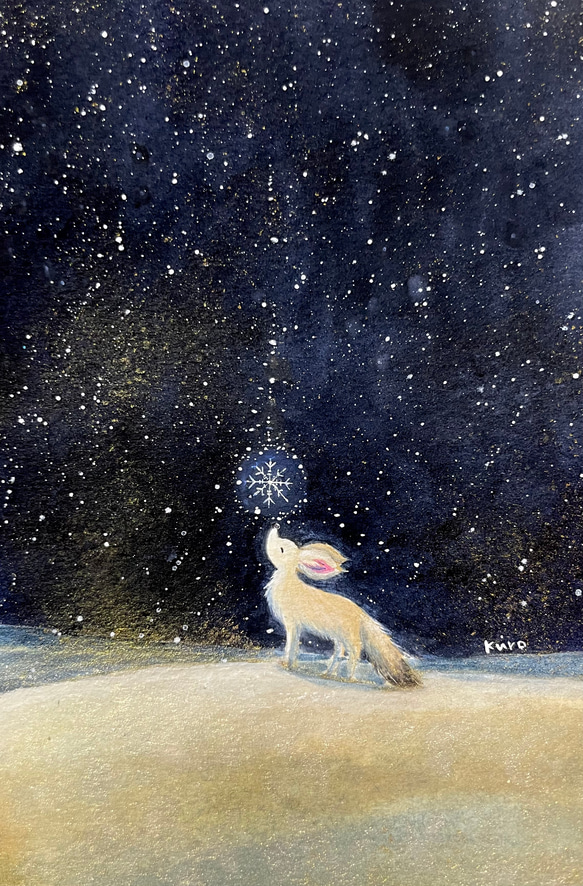 砂漠へのクリスマスプレゼント【フェネックと雪の結晶】 1枚目の画像