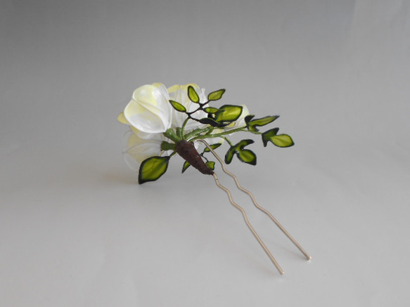 薔薇（キャスケードブーケタイプ）パールイエロー　簪　髪飾り　 5枚目の画像