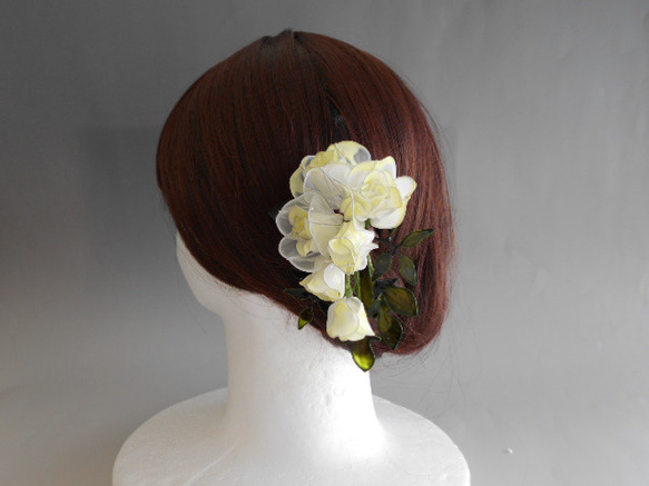 薔薇（キャスケードブーケタイプ）パールイエロー　簪　髪飾り　 2枚目の画像