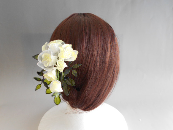薔薇（キャスケードブーケタイプ）パールイエロー　簪　髪飾り　 1枚目の画像