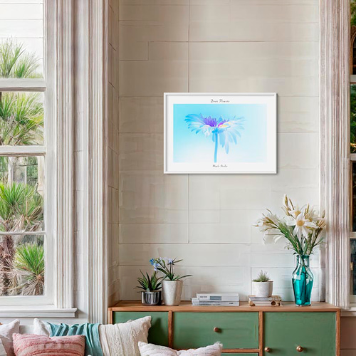 フラワーアート インテリアポスター ガーベラ 青い 透明感 メッセージ