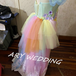 高品質！彩色連身裙、彩虹色、公主謊言、可愛、泡泡袖、婚禮/餘興派對、感謝派對、夢想連身裙 第4張的照片