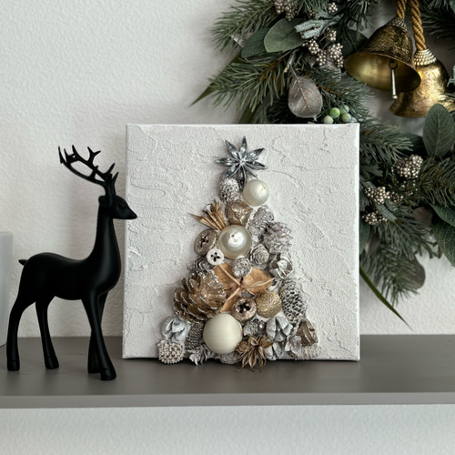 3日以内発送_壁掛けミニツリーアートボード小ホワイト(ツリー_リース_  