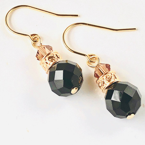 お洒落モダン黒い天然石ブラックアゲートピアス/オフィス/アクセサリー