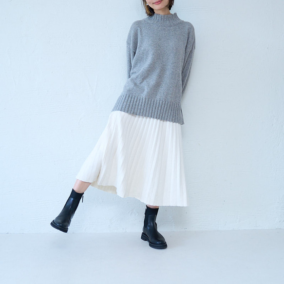 Morino Gakko 舒適可愛百褶針織裙 (白色) 第14張的照片