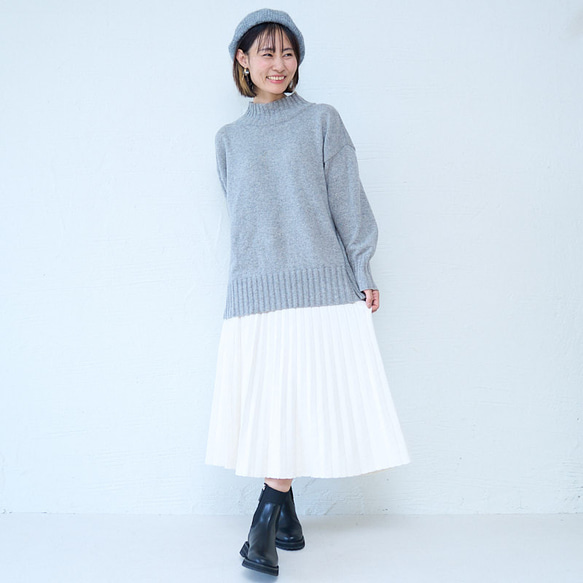 Morino Gakko 舒適可愛百褶針織裙 (白色) 第12張的照片
