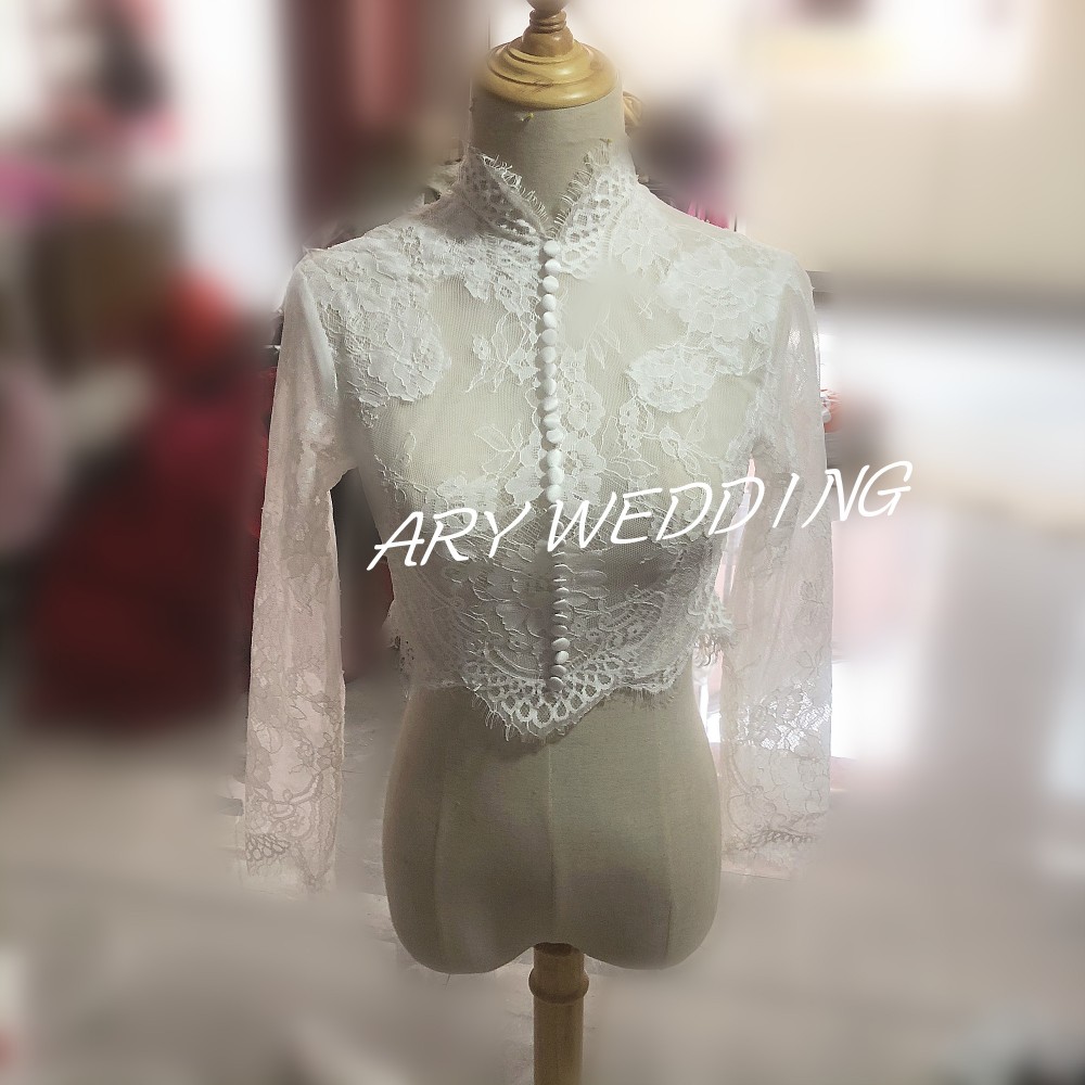 ウエディングドレス オフホワイト レース ハイネック ボレロ 3D立体レース刺繍 結婚式/披露宴/挙式