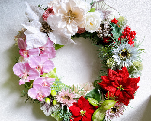 商品名【紗蘭】あいみょん❤ポインセチアのクリスマスフラワーリース 商品名【紗蘭】あいみょん❤ポインセチアのクリスマスフラワー