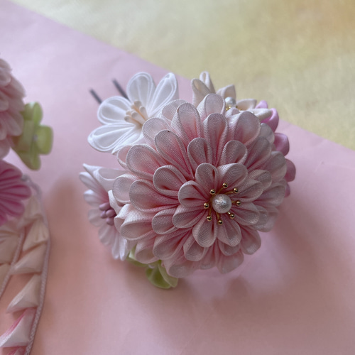 つまみ細工 髪飾り ピンク 七五三 成人式 卒業式 かんざし MIKAN no