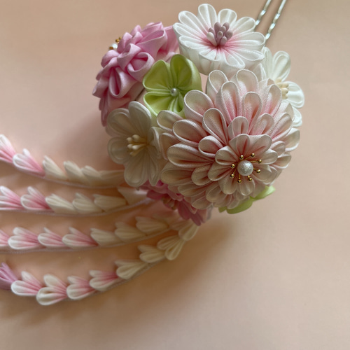 七五三髪飾り　ピンク　つまみ細工　成人式　和装　ai  （6 セット） つまみ細工 髪飾り ピンク 七五三 成人式 卒業式 かんざし MIKAN no