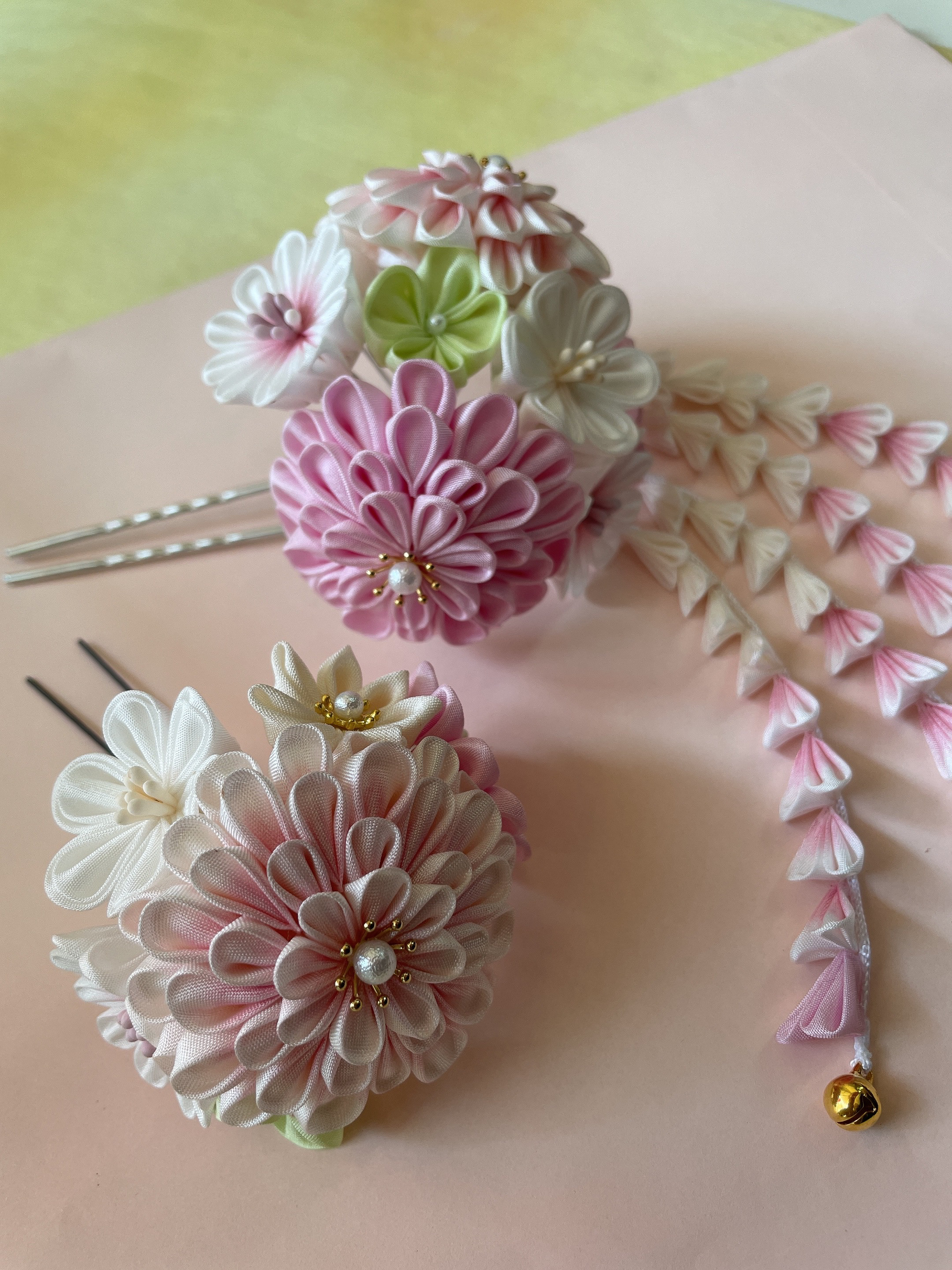 つまみ細工 髪飾り ピンク 七五三 成人式 卒業式 かんざし MIKAN no